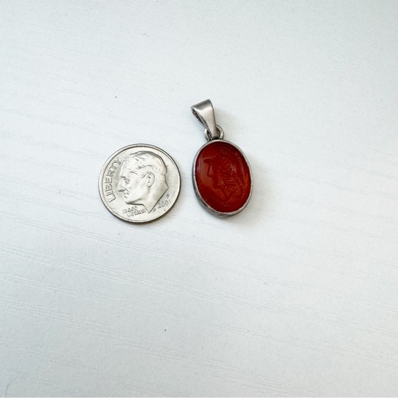 Greek Soldier Pendant Hand Carved Red Agate Sterling Silver 925 - Picture 8 of 10